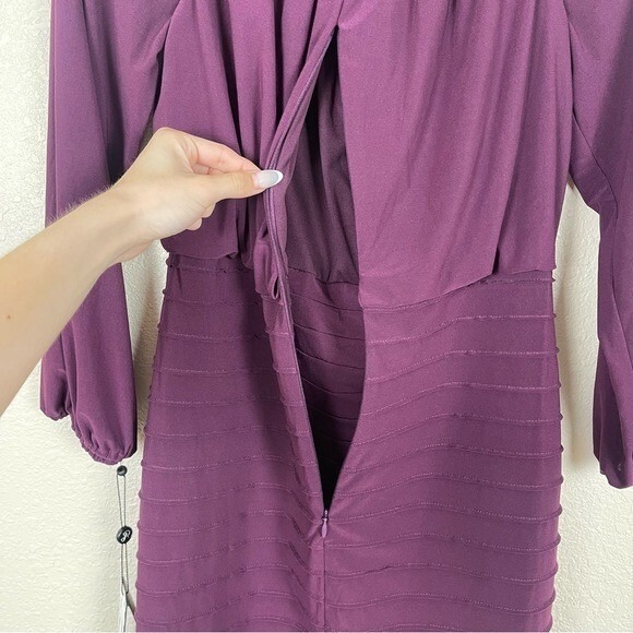 Adrianna Papell Matte Jersey Smocked Pin-tuck Night Plum‎ Dress Size 6 Women - Picture 10 of 14